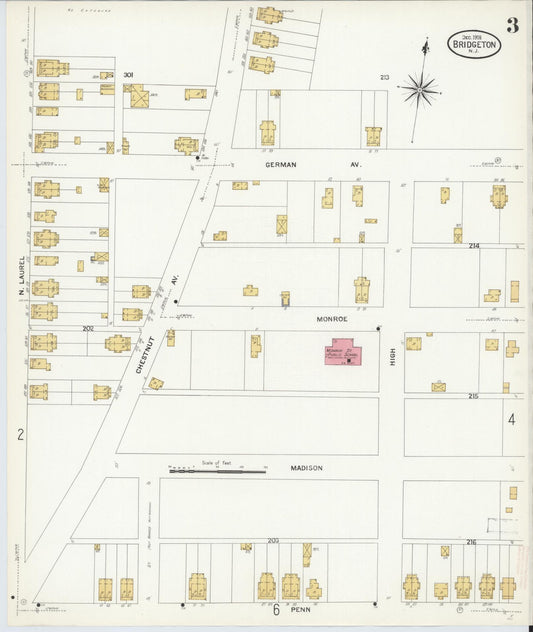 Sanborn Fire Insurance Map from Bridgeton, Cumberland County, New Jersey (1908), Sheet #0003 - Historic Sanborn Fire Insurance Map Print, vintage old map wall art, antique decor, genealogy gift, New Jersey New Jersey map