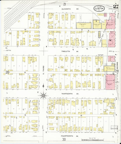 Sanborn Fire Insurance Map from Clinton, Clinton County, Iowa (1909), Sheet #0027 - Historic Sanborn Fire Insurance Map Print