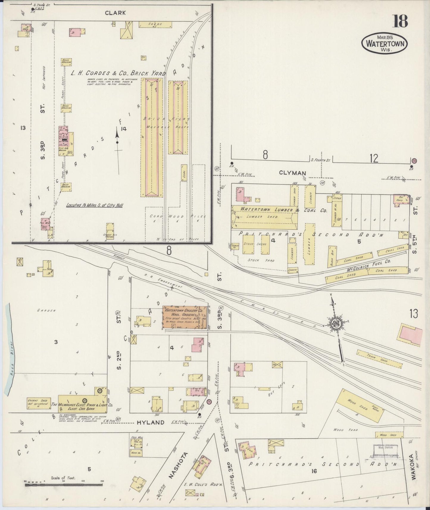 Sanborn Fire Insurance Map from Watertown, Jefferson County, Wisconsin (1915), Sheet #0019 - Complete Map Set gallery image, historic Sanborn map, vintage wall art, Wisconsin Wisconsin