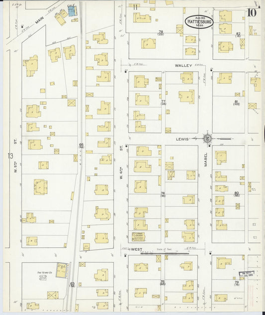 Sanborn Fire Insurance Map from Hattiesburg, Forrest County, Mississippi (1915), Sheet #0010 - Historic Sanborn Fire Insurance Map Print, vintage old map wall art, antique decor, genealogy gift, Mississippi Mississippi map