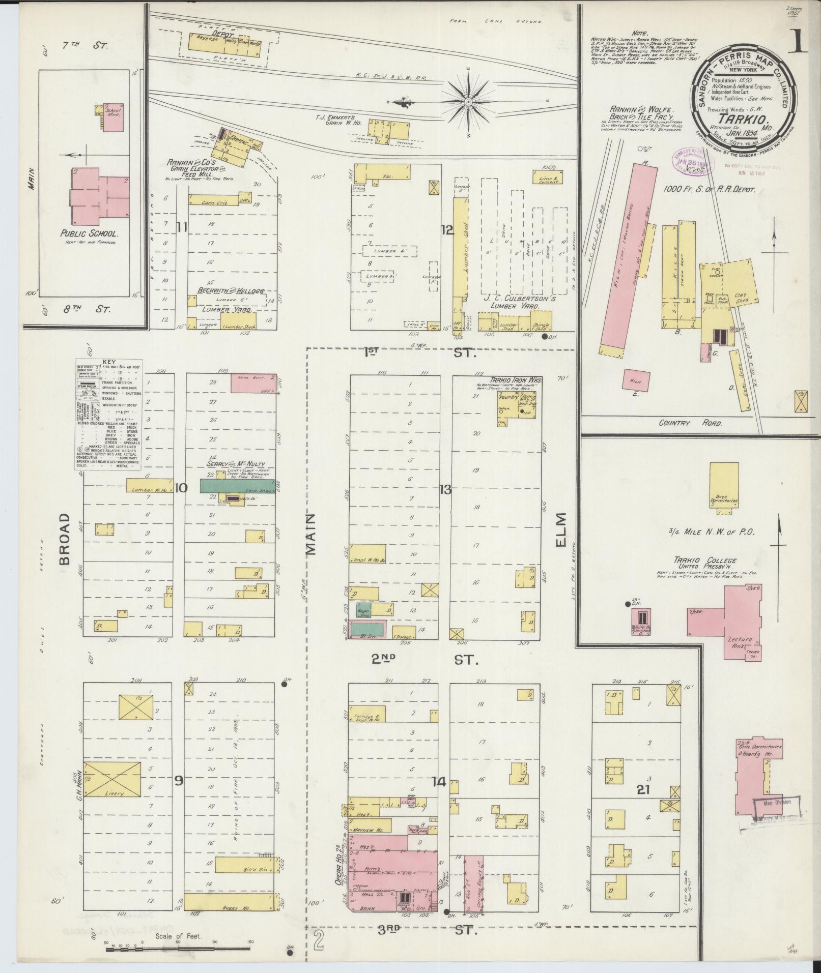 Sanborn Fire Insurance Map from Tarkio, Atchison County, Missouri (1894), Sheet #0001 - Historic Sanborn Fire Insurance Map Print, vintage old map wall art, antique decor, genealogy gift, Missouri Missouri map