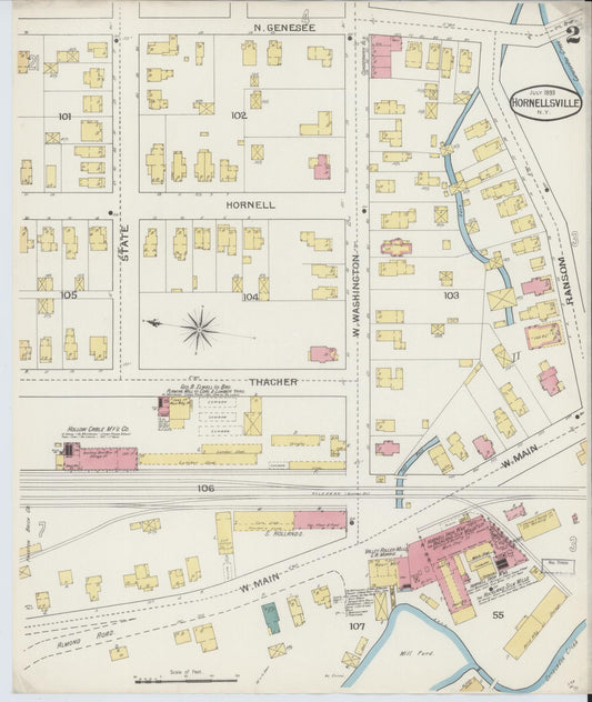 Sanborn Fire Insurance Map from Hornell, Steuben County, New York (1893), Sheet #0002 - Historic Sanborn Fire Insurance Map Print, vintage old map wall art, antique decor, genealogy gift, New York New York map