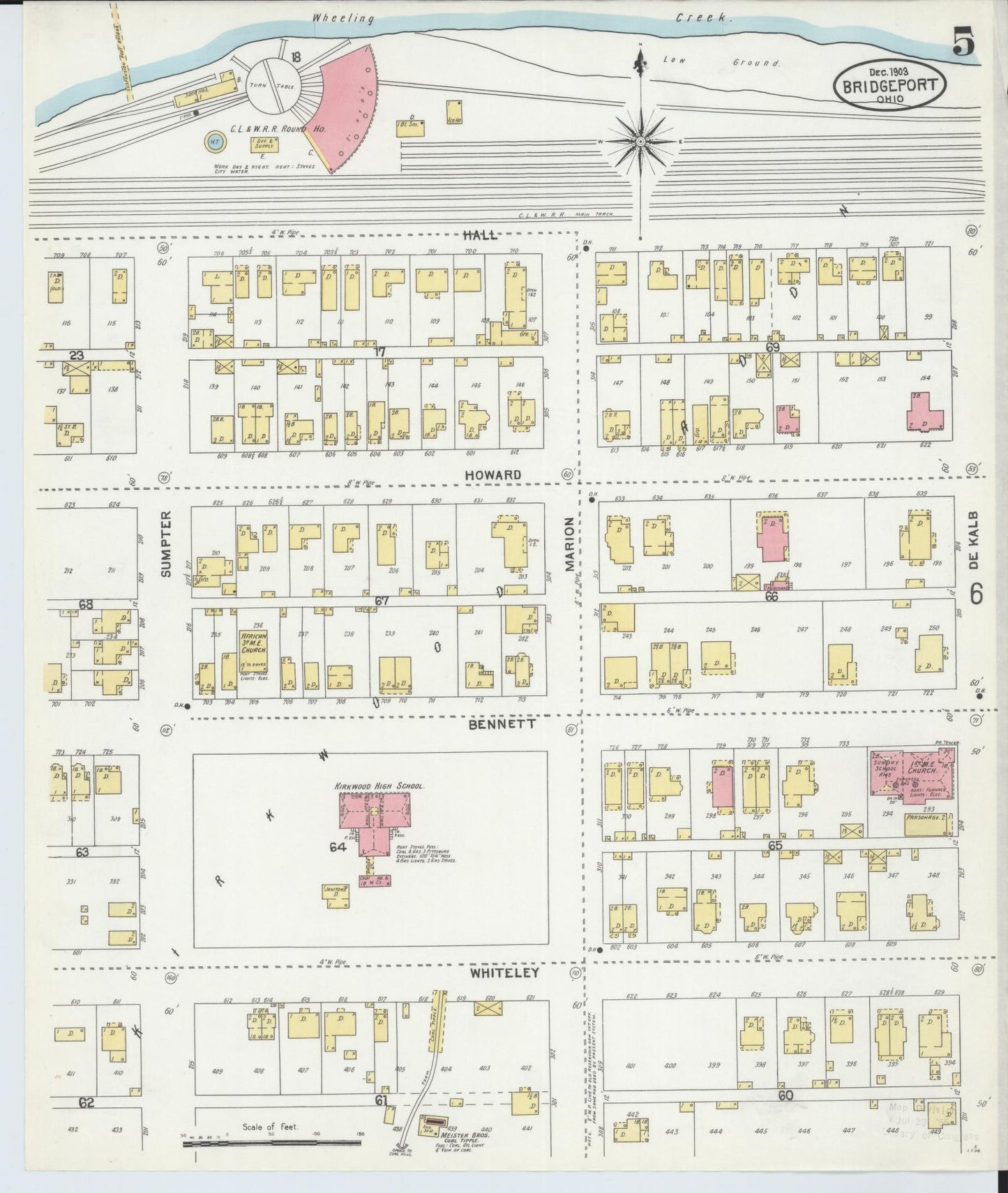 Sanborn Fire Insurance Map from Bridgeport, Belmont County, Ohio (1903), Sheet #0005 - Historic Sanborn Fire Insurance Map Print, vintage old map wall art, antique decor, genealogy gift, Ohio Ohio map
