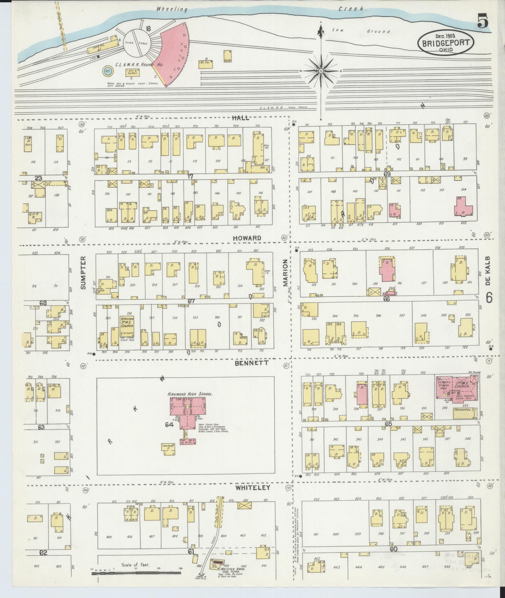 Sanborn Fire Insurance Map from Bridgeport, Belmont County, Ohio (1903), Sheet #0005 - Historic Sanborn Fire Insurance Map Print, vintage old map wall art, antique decor, genealogy gift, Ohio Ohio map