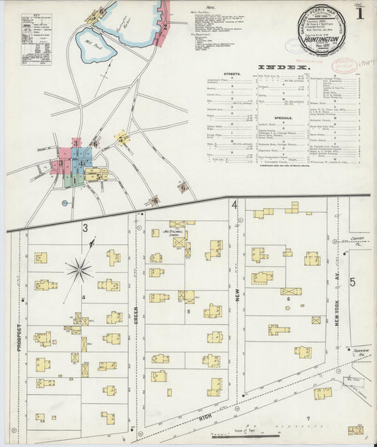 Sanborn Fire Insurance Map from Huntington, Suffolk County, New York (1897), Sheet #0001 - Historic Sanborn Fire Insurance Map Print, vintage old map wall art, antique decor, genealogy gift, New York New York map