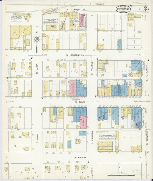 Sanborn Fire Insurance Map from Pipestone, Pipestone County, Minnesota (1913), Sheet #0002 - Historic Sanborn Fire Insurance Map Print, vintage old map wall art, antique decor, genealogy gift, Minnesota Minnesota map