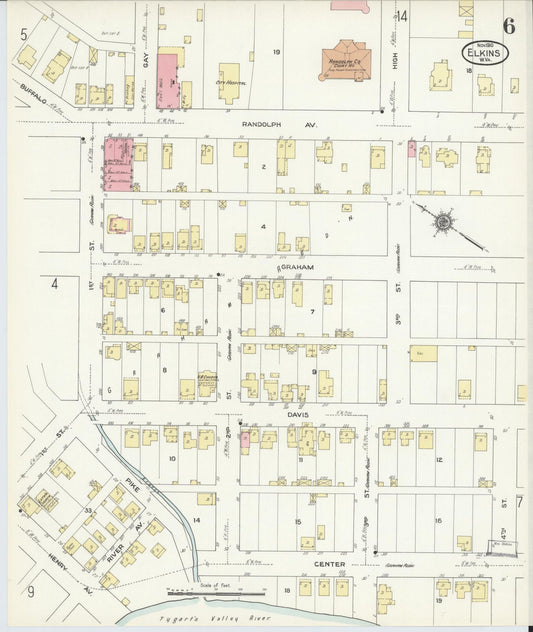 Sanborn Fire Insurance Map from Elkins, Randolph County, West Virginia (1910), Sheet #0006 - Historic Sanborn Fire Insurance Map Print, vintage old map wall art, antique decor, genealogy gift, West Virginia West Virginia map
