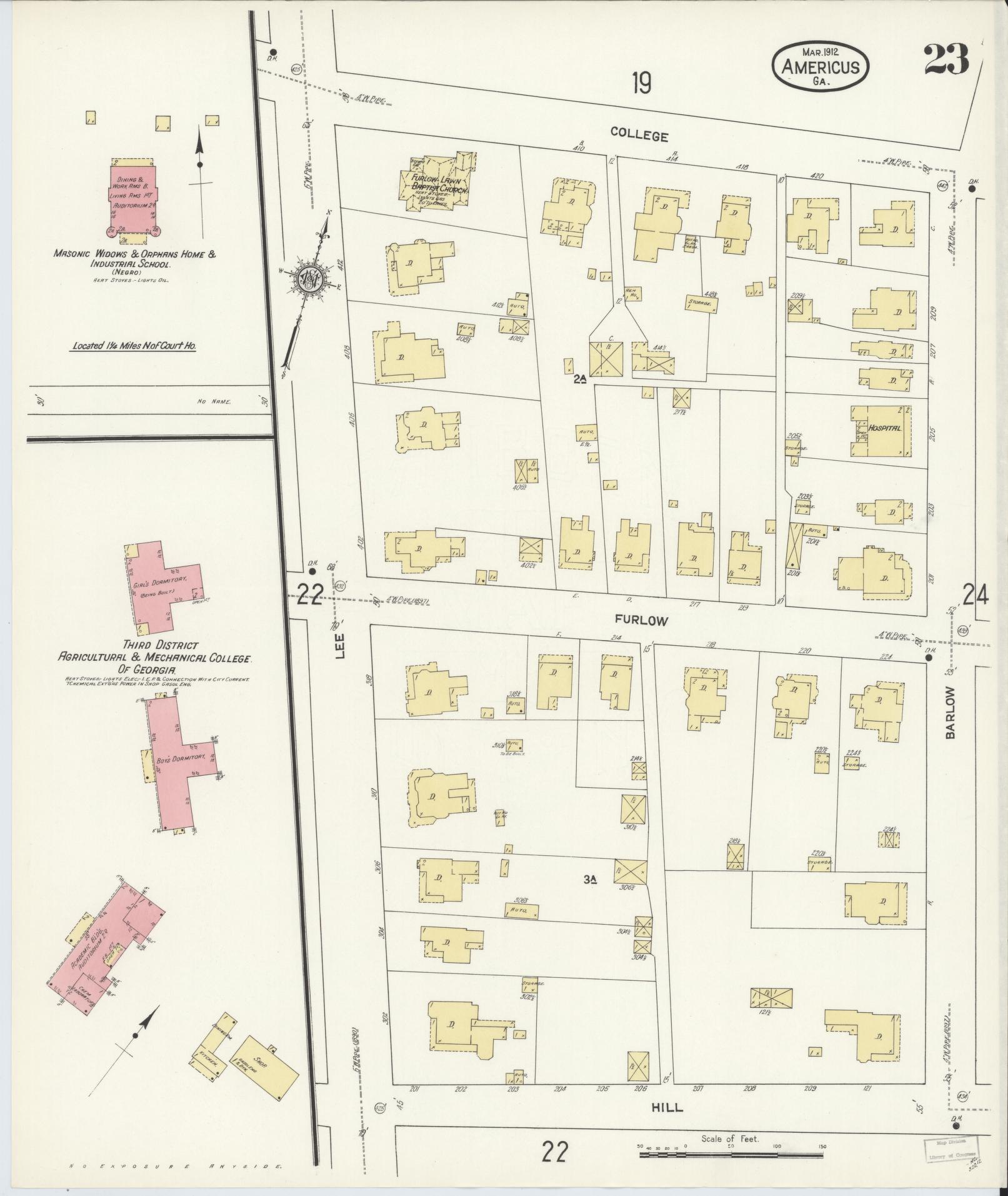 Sanborn Fire Insurance Map from Americus, Sumter County, Georgia (1912), Sheet #0023 - Complete Map Set gallery image, historic Sanborn map, vintage wall art, Georgia Georgia
