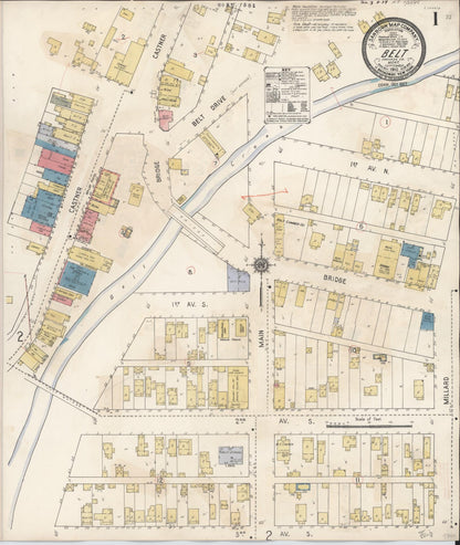 Sanborn Fire Insurance Map from Belt, Cascade County, Montana (1927), Sheet #0001 - Complete Map Set gallery image, historic Sanborn map, vintage wall art, Montana Montana