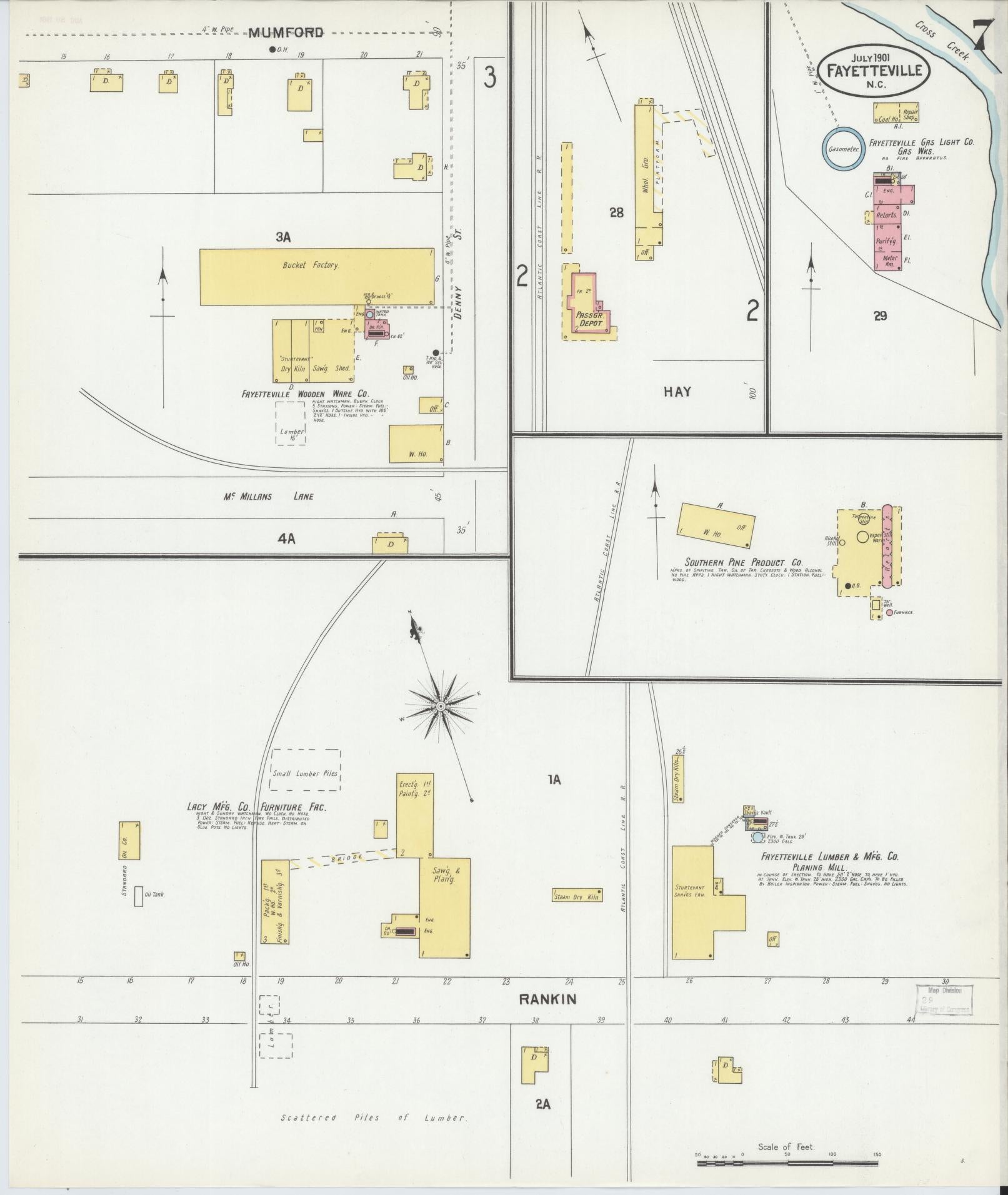 Sanborn Fire Insurance Map from Fayetteville, Cumberland County, North Carolina (1901), Sheet #0007 - Complete Map Set gallery image, historic Sanborn map, vintage wall art, North Carolina North Carolina