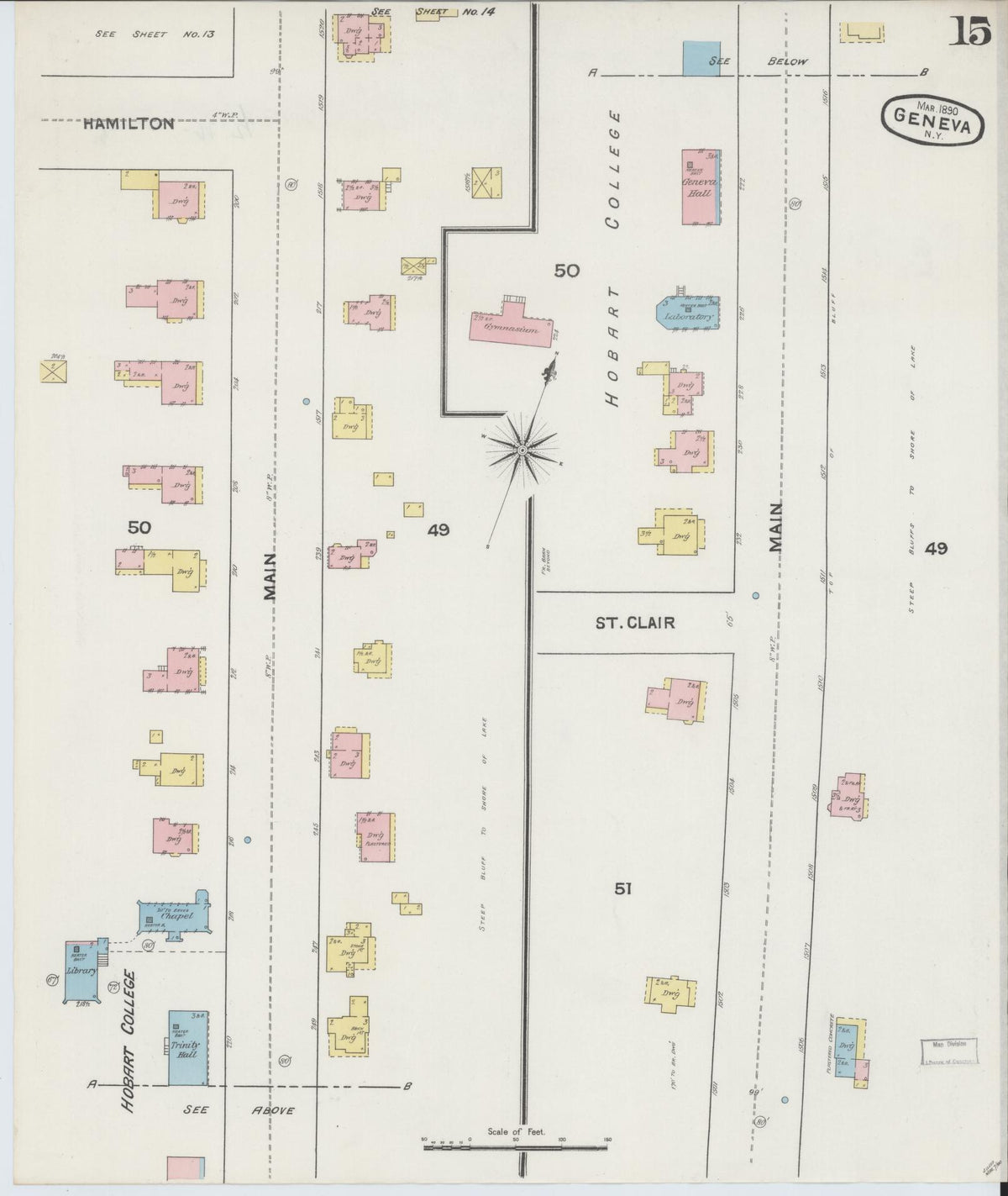 Sanborn Fire Insurance Map from Geneva, Ontario County, New York (1890), Sheet #0015 - Historic Sanborn Fire Insurance Map Print, vintage old map wall art, antique decor, genealogy gift, New York New York map