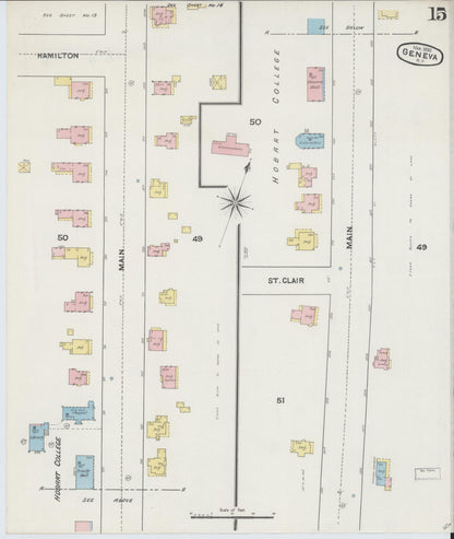 Sanborn Fire Insurance Map from Geneva, Ontario County, New York (1890), Sheet #0015 - Historic Sanborn Fire Insurance Map Print, vintage old map wall art, antique decor, genealogy gift, New York New York map