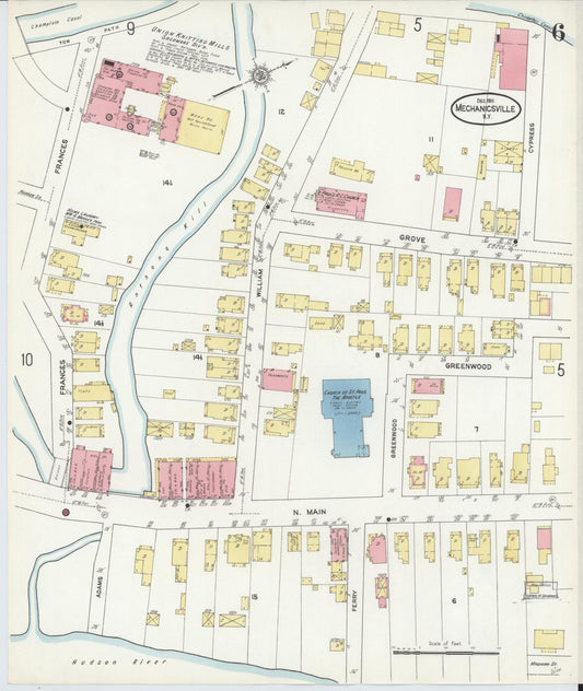 Sanborn Fire Insurance Map from Mechanicville, Saratoga County, New York (1911), Sheet #0006 - Historic Sanborn Fire Insurance Map Print, vintage old map wall art, antique decor, genealogy gift, New York New York map