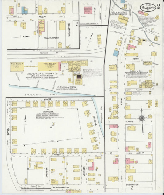 Sanborn Fire Insurance Map from Millsboro, Washington County, Pennsylvania (1911), Sheet #0002 - Historic Sanborn Fire Insurance Map Print, vintage old map wall art, antique decor, genealogy gift, Pennsylvania Pennsylvania map
