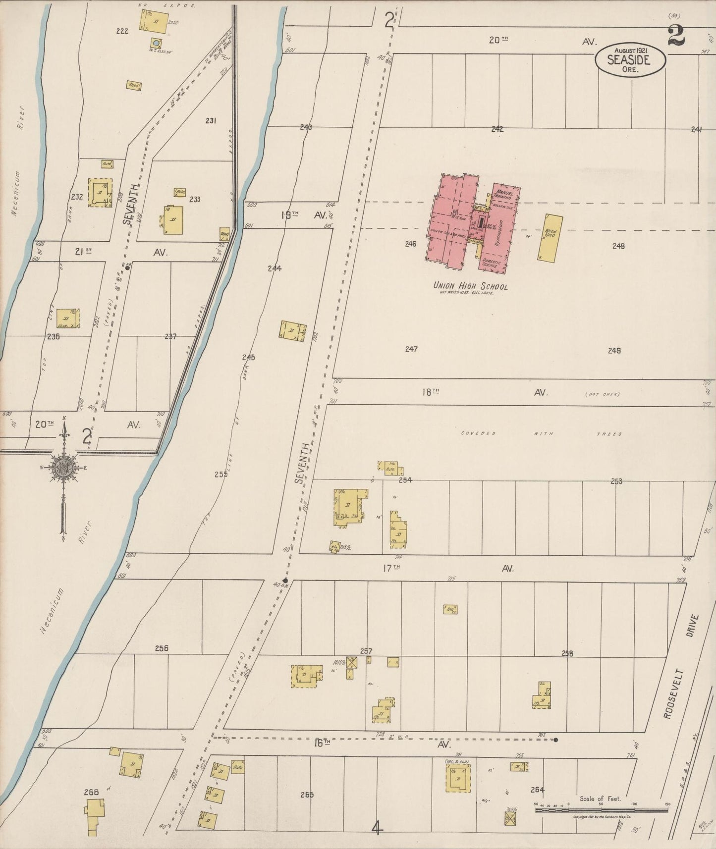 Sanborn Fire Insurance Map from Seaside, Clatsop County, Oregon (1921), Sheet #0002 - Complete Map Set gallery image, historic Sanborn map, vintage wall art, Oregon Oregon