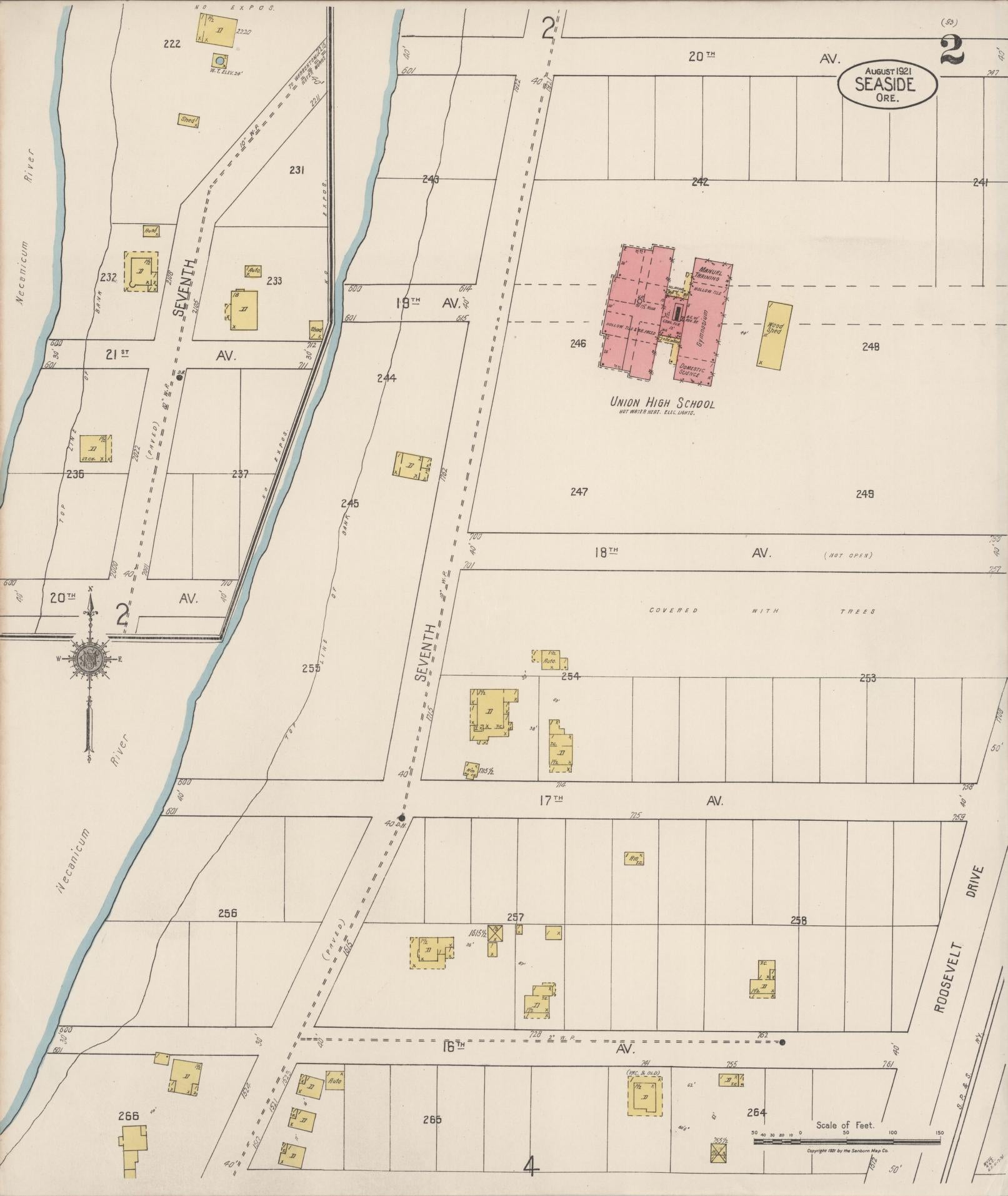 Sanborn Fire Insurance Map from Seaside, Clatsop County, Oregon (1921), Sheet #0002 - Complete Map Set gallery image, historic Sanborn map, vintage wall art, Oregon Oregon