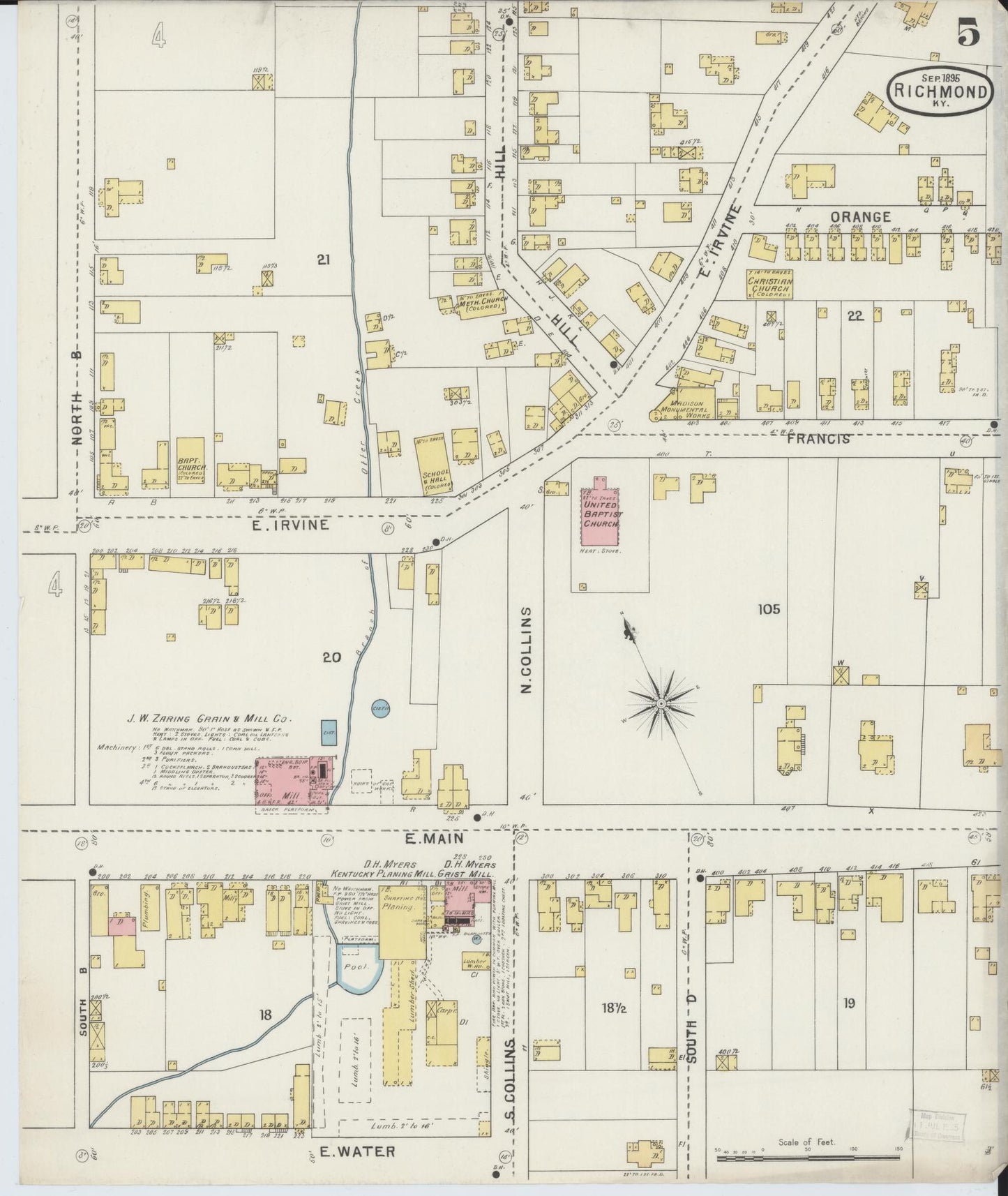 Sanborn Fire Insurance Map from Richmond, Madison County, Kentucky (1895), Sheet #0005 - Complete Map Set gallery image, historic Sanborn map, vintage wall art, Kentucky Kentucky