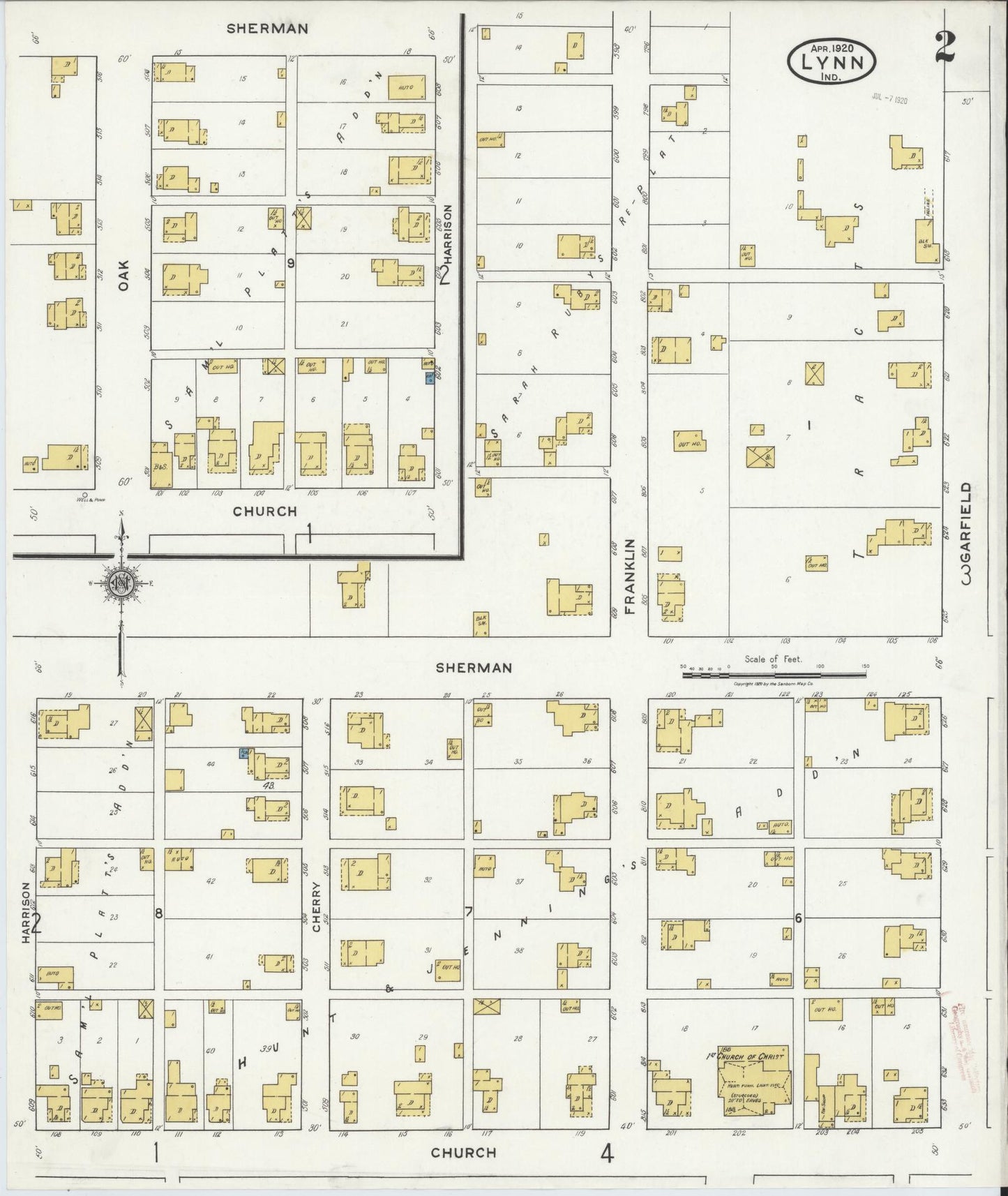 Sanborn Fire Insurance Map from Lynn, Randolph County, Indiana (1920), Sheet #0002 - Historic Sanborn Fire Insurance Map Print, vintage old map wall art, antique decor, genealogy gift, Indiana Indiana map