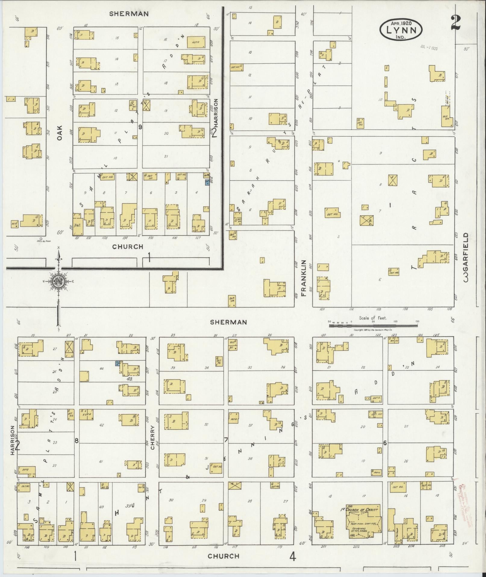 Sanborn Fire Insurance Map from Lynn, Randolph County, Indiana (1920), Sheet #0002 - Historic Sanborn Fire Insurance Map Print, vintage old map wall art, antique decor, genealogy gift, Indiana Indiana map