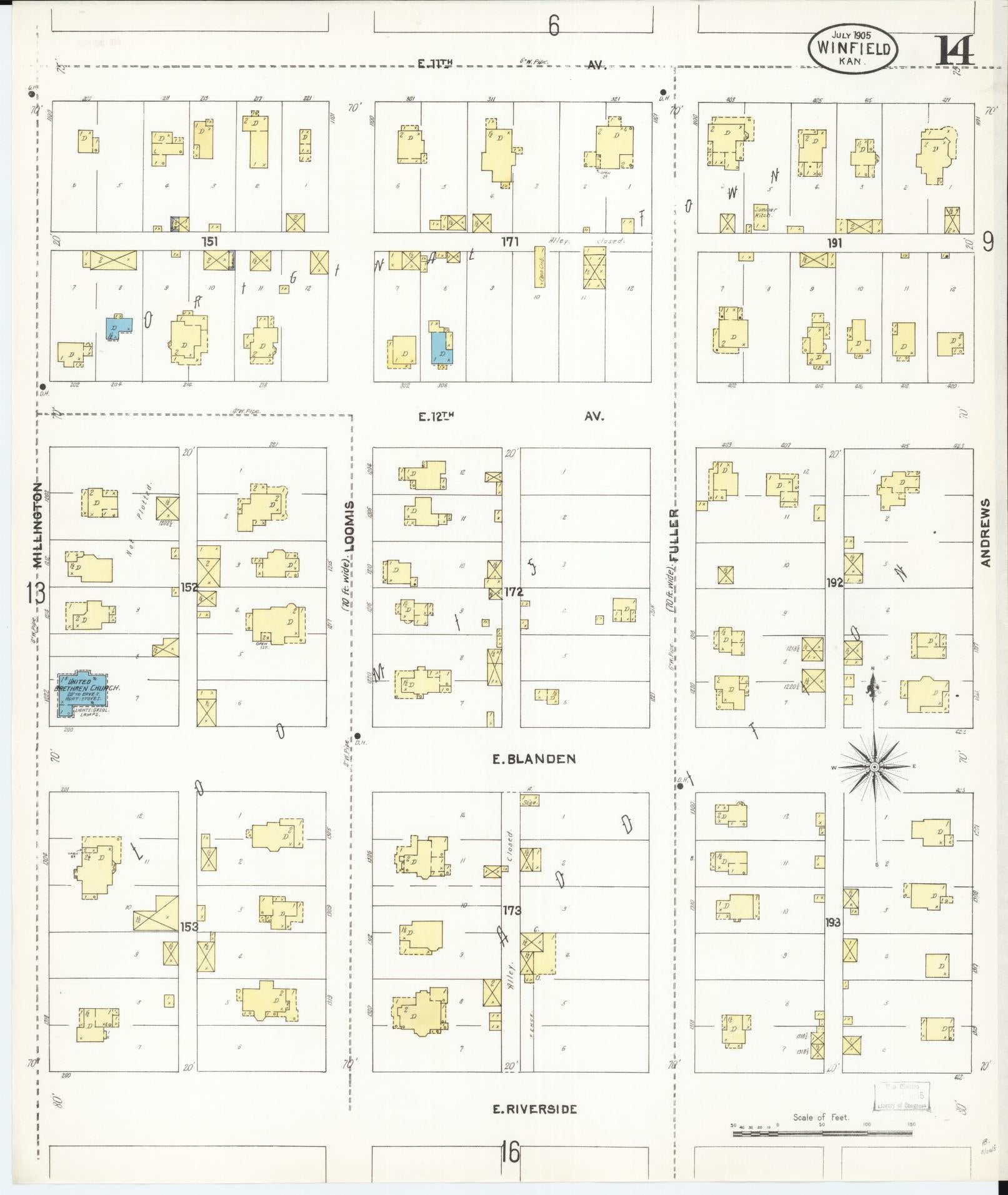 Sanborn Fire Insurance Map from Winfield, Cowley County, Kansas (1905), Sheet #0014 - Historic Sanborn Fire Insurance Map Print, vintage old map wall art, antique decor, genealogy gift, Kansas Kansas map