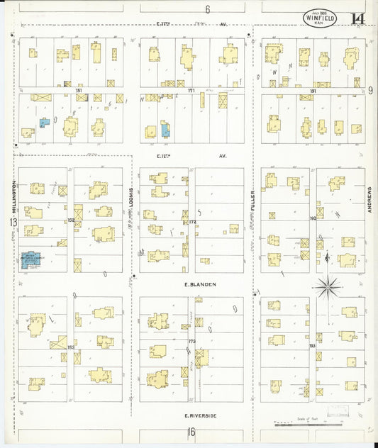 Sanborn Fire Insurance Map from Winfield, Cowley County, Kansas (1905), Sheet #0014 - Historic Sanborn Fire Insurance Map Print, vintage old map wall art, antique decor, genealogy gift, Kansas Kansas map
