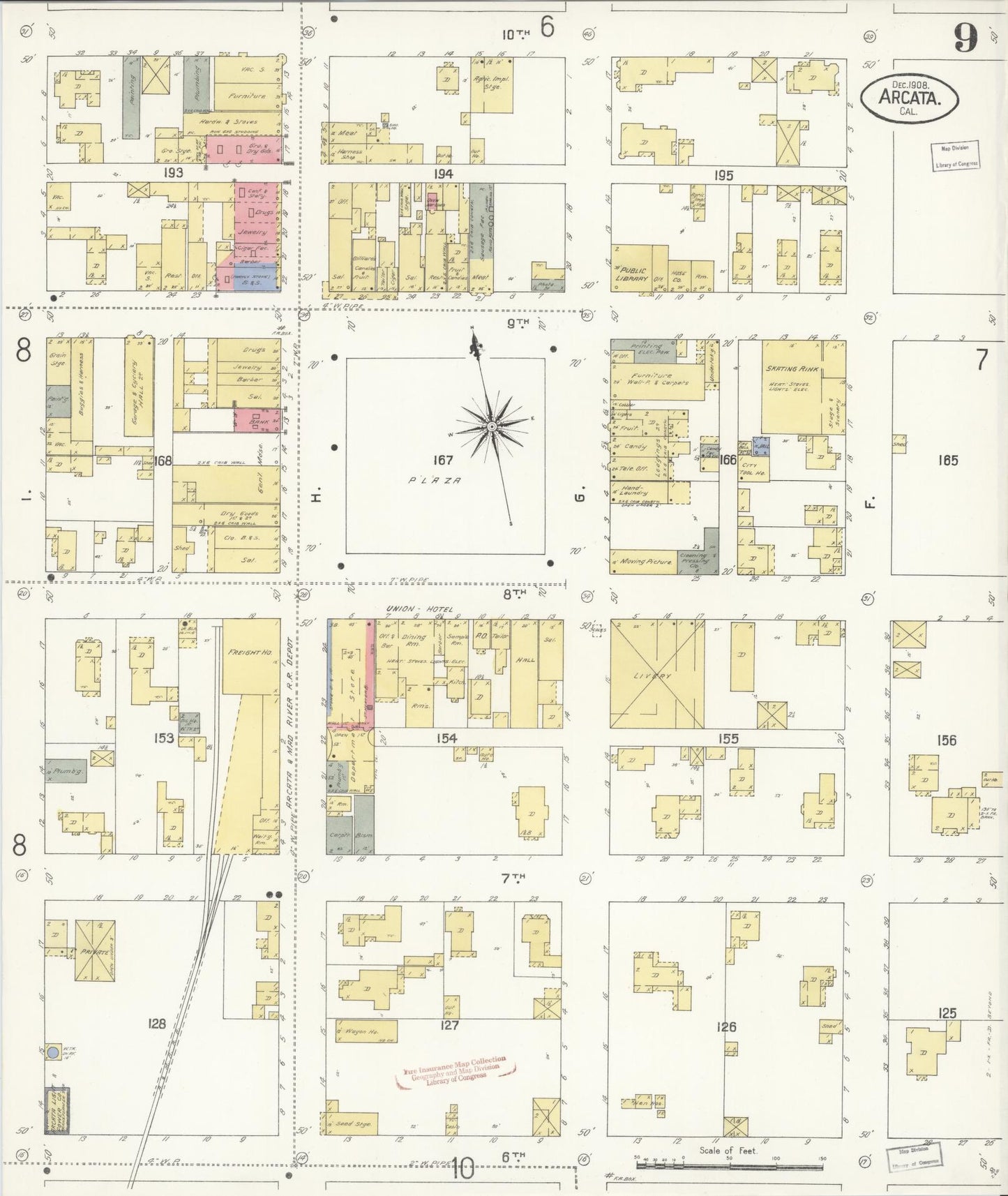 Sanborn Fire Insurance Map from Arcata, Humboldt County, California (1908), Sheet #0009 - Historic Sanborn Fire Insurance Map Print, vintage old map wall art, antique decor, genealogy gift, California California map