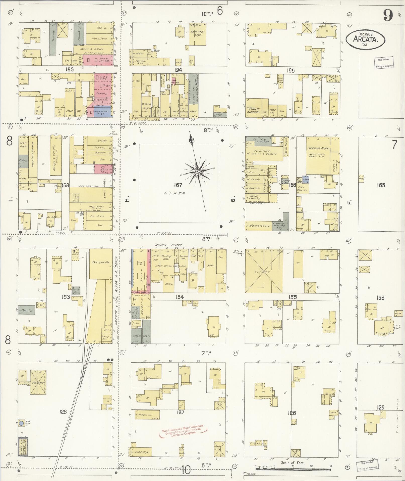 Sanborn Fire Insurance Map from Arcata, Humboldt County, California (1908), Sheet #0009 - Historic Sanborn Fire Insurance Map Print, vintage old map wall art, antique decor, genealogy gift, California California map