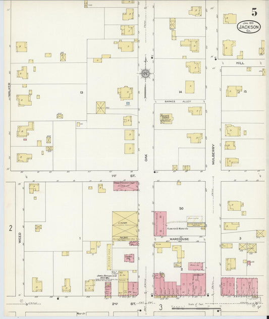 Sanborn Fire Insurance Map from Jackson, Butts County, Georgia (1913), Sheet #0005 - Historic Sanborn Fire Insurance Map Print, vintage old map wall art, antique decor, genealogy gift, Georgia Georgia map