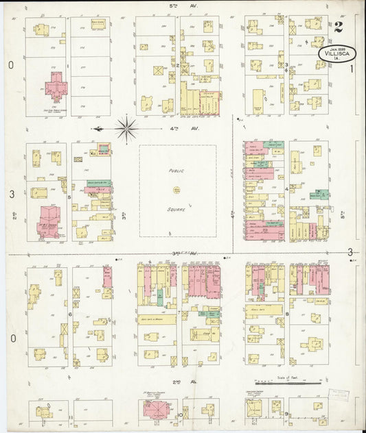 Sanborn Fire Insurance Map from Villisca, Montgomery County, Iowa (1899), Sheet #0002 - Historic Sanborn Fire Insurance Map Print, vintage old map wall art