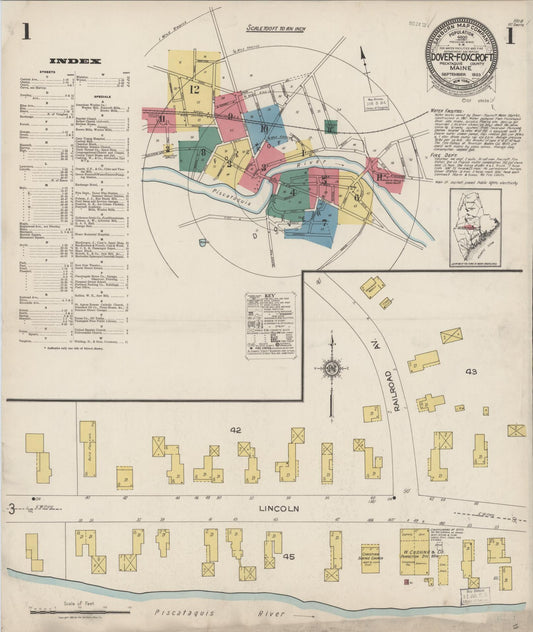 Sanborn Fire Insurance Map from Dover, Piscataguis County, Maine (1923), Sheet #0001 - Historic Sanborn Fire Insurance Map Print, vintage old map wall art, antique decor, genealogy gift, Maine Maine map