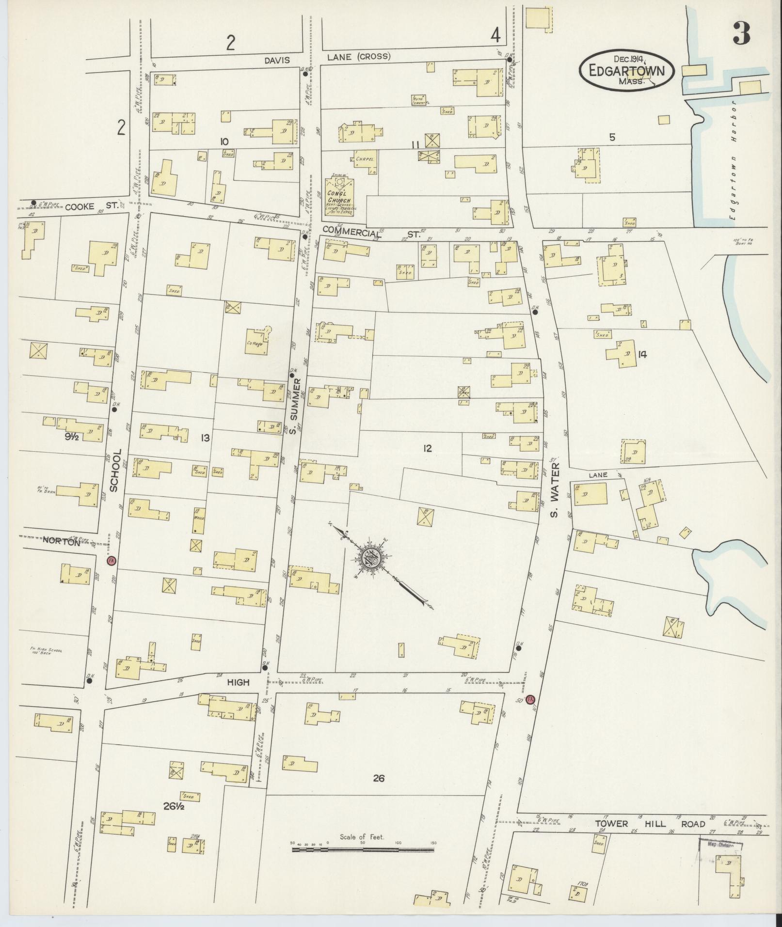 Sanborn Fire Insurance Map from Edgartown, Dukes County, Massachusetts (1914), Sheet #0003 - Historic Sanborn Fire Insurance Map Print, vintage old map wall art, antique decor, genealogy gift, Massachusetts Massachusetts map
