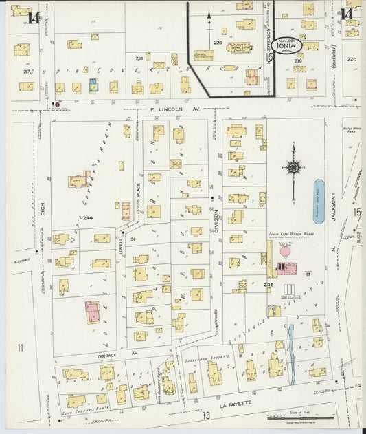 Sanborn Fire Insurance Map from Ionia, Ionia County, Michigan (1924), Sheet #0014 - Historic Sanborn Fire Insurance Map Print, vintage old map wall art, antique decor, genealogy gift, Michigan Michigan map