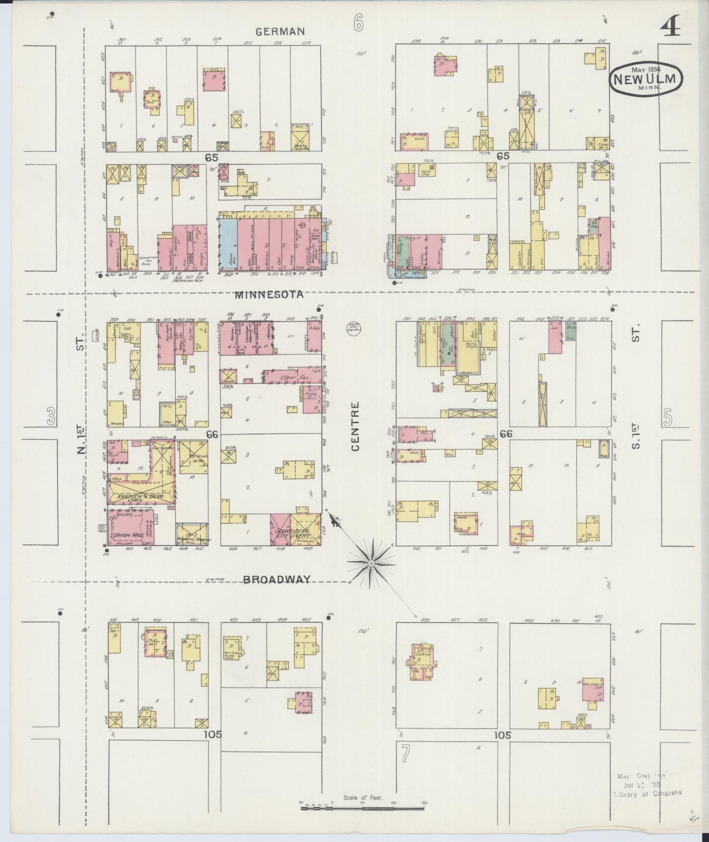 Sanborn Fire Insurance Map from New Ulm, Brown County, Minnesota (1894), Sheet #0004 - Complete Map Set gallery image, historic Sanborn map, vintage wall art, Minnesota Minnesota