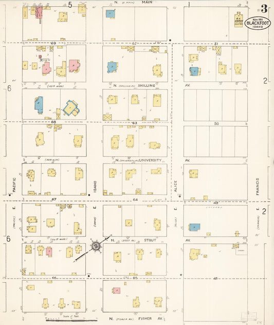 Sanborn Fire Insurance Map from Blackfoot, Bingham County, Idaho (1911), Sheet #0003 - Historic Sanborn Fire Insurance Map Print, vintage old map wall art, antique decor, genealogy gift, Idaho Idaho map