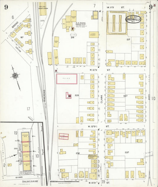 Sanborn Fire Insurance Map from Greenville, Pitt County, North Carolina (1923), Sheet #0009 - Historic Sanborn Fire Insurance Map Print, vintage old map wall art, antique decor, genealogy gift, North Carolina North Carolina map
