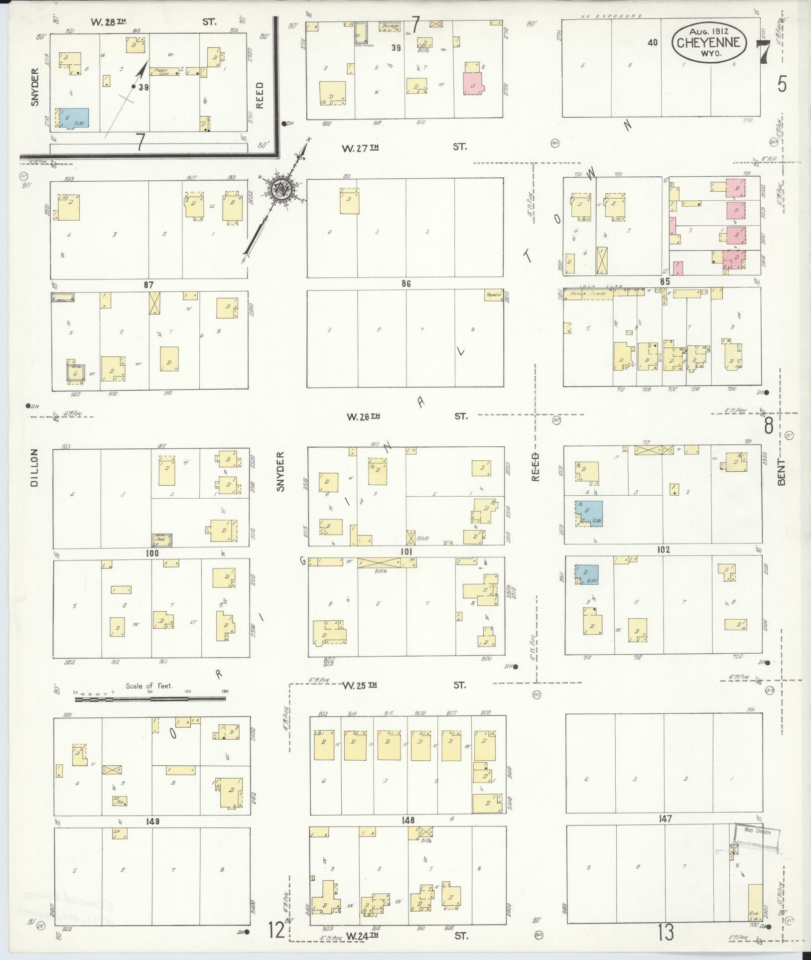 Sanborn Fire Insurance Map from Cheyenne, Laramie County, Wyoming (1912), Sheet #0007 - Complete Map Set gallery image, historic Sanborn map, vintage wall art, Wyoming Wyoming