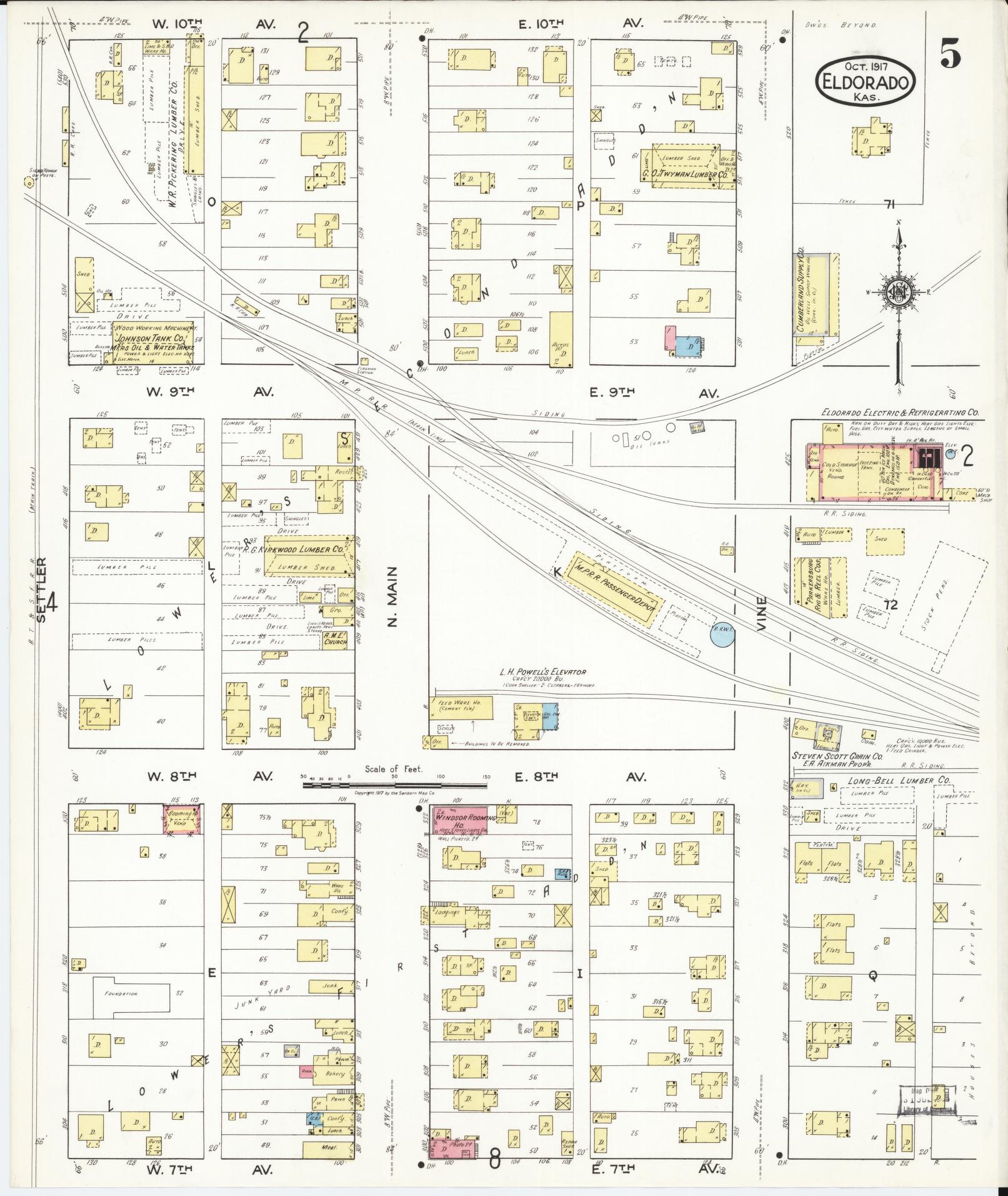 Sanborn Fire Insurance Map from El Dorado, Butler County, Kansas (1917), Sheet #0005 - Historic Sanborn Fire Insurance Map Print, vintage old map wall art, antique decor, genealogy gift, Kansas Kansas map