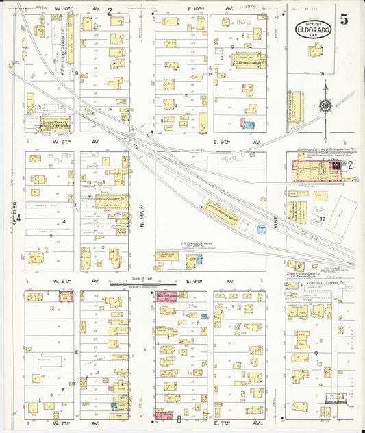 Sanborn Fire Insurance Map from El Dorado, Butler County, Kansas (1917), Sheet #0005 - Historic Sanborn Fire Insurance Map Print, vintage old map wall art, antique decor, genealogy gift, Kansas Kansas map