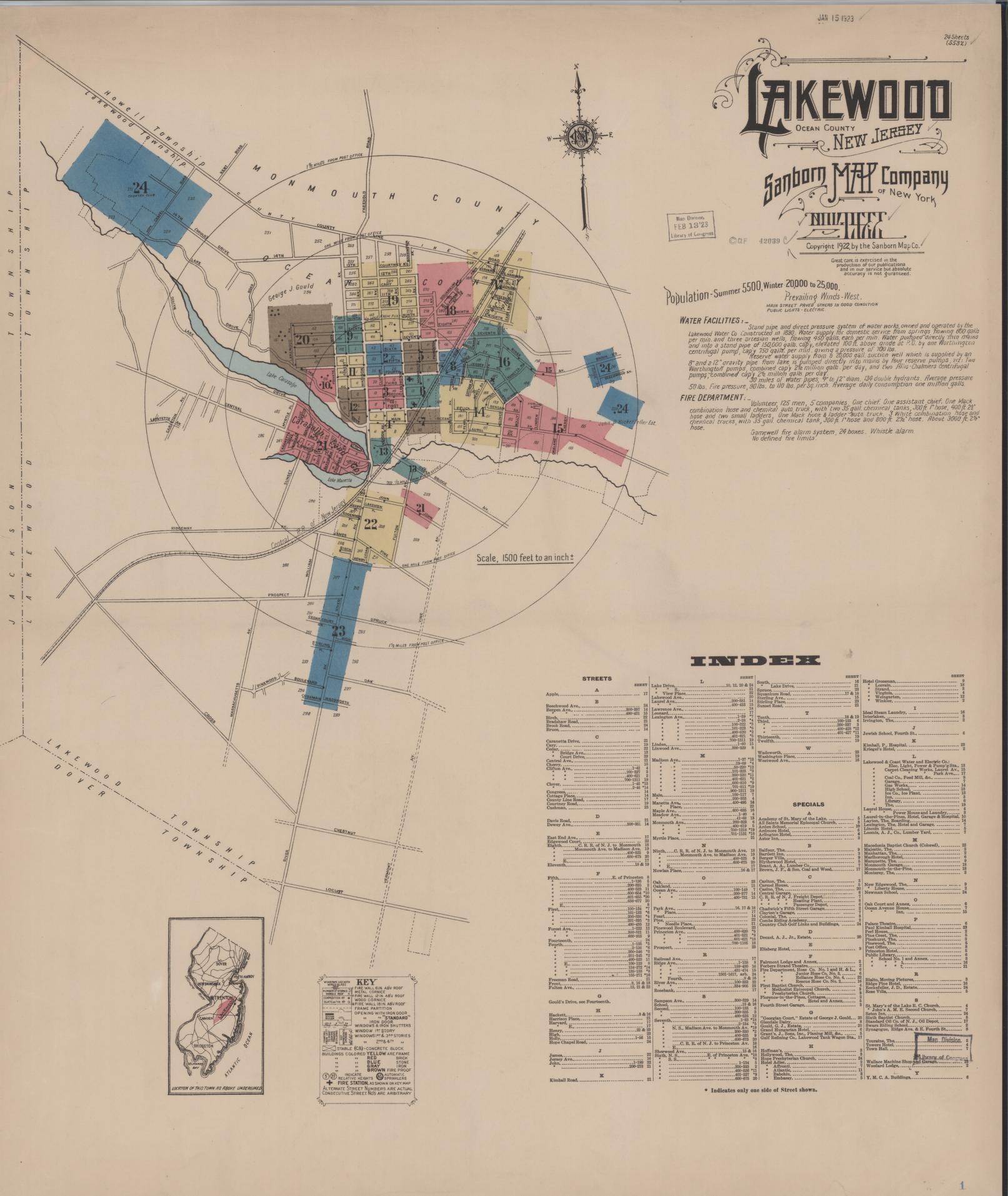 Sanborn Fire Insurance Map from Lakewood, Ocean County, New Jersey. (1922) – Historic Sanborn Fire Insurance Map Print