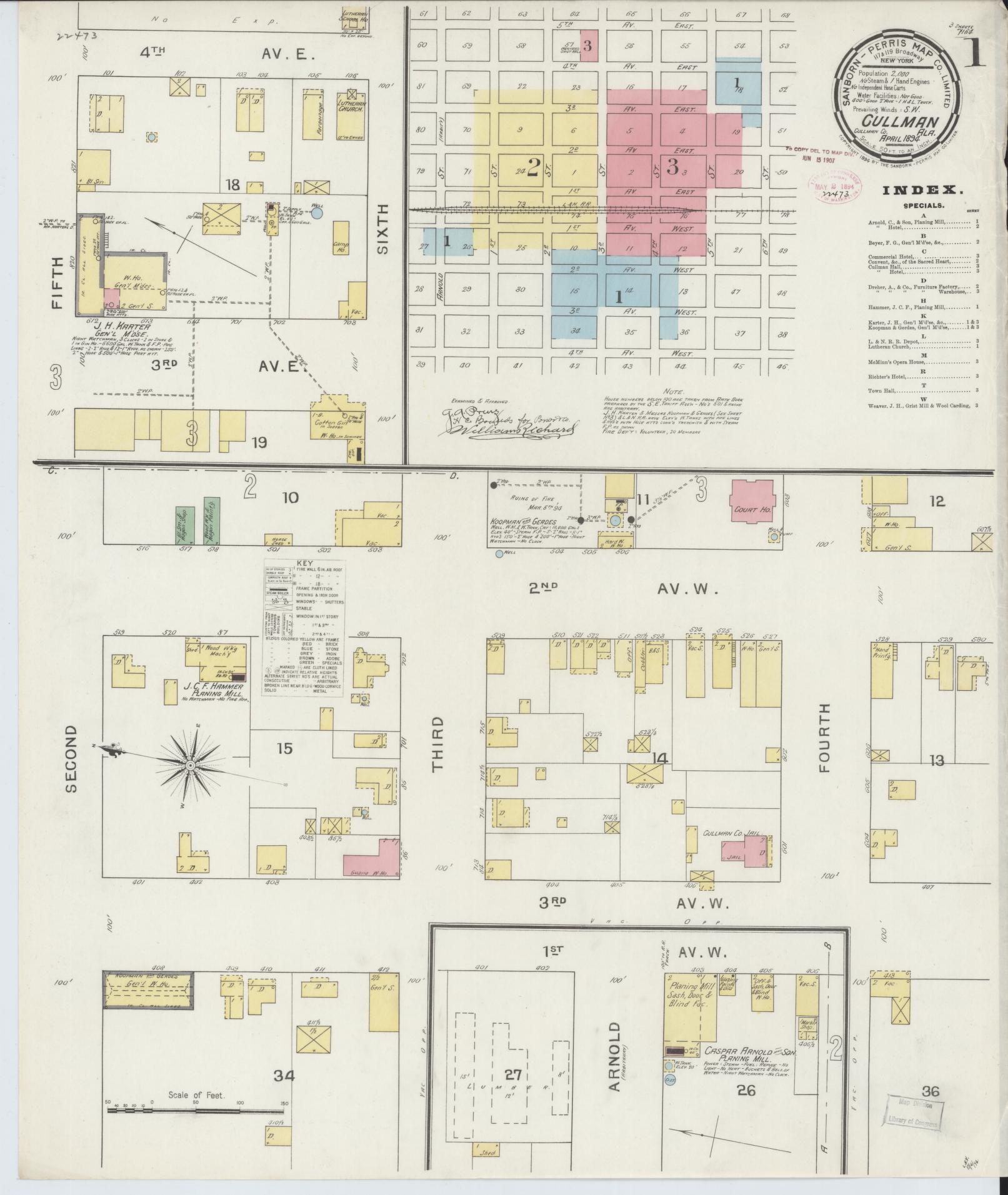 Sanborn Fire Insurance Map from Cullman, Cullman County, Alabama (1894), Sheet #0001 - Historic Sanborn Fire Insurance Map Print, vintage old map wall art, antique decor, genealogy gift, Alabama Alabama map