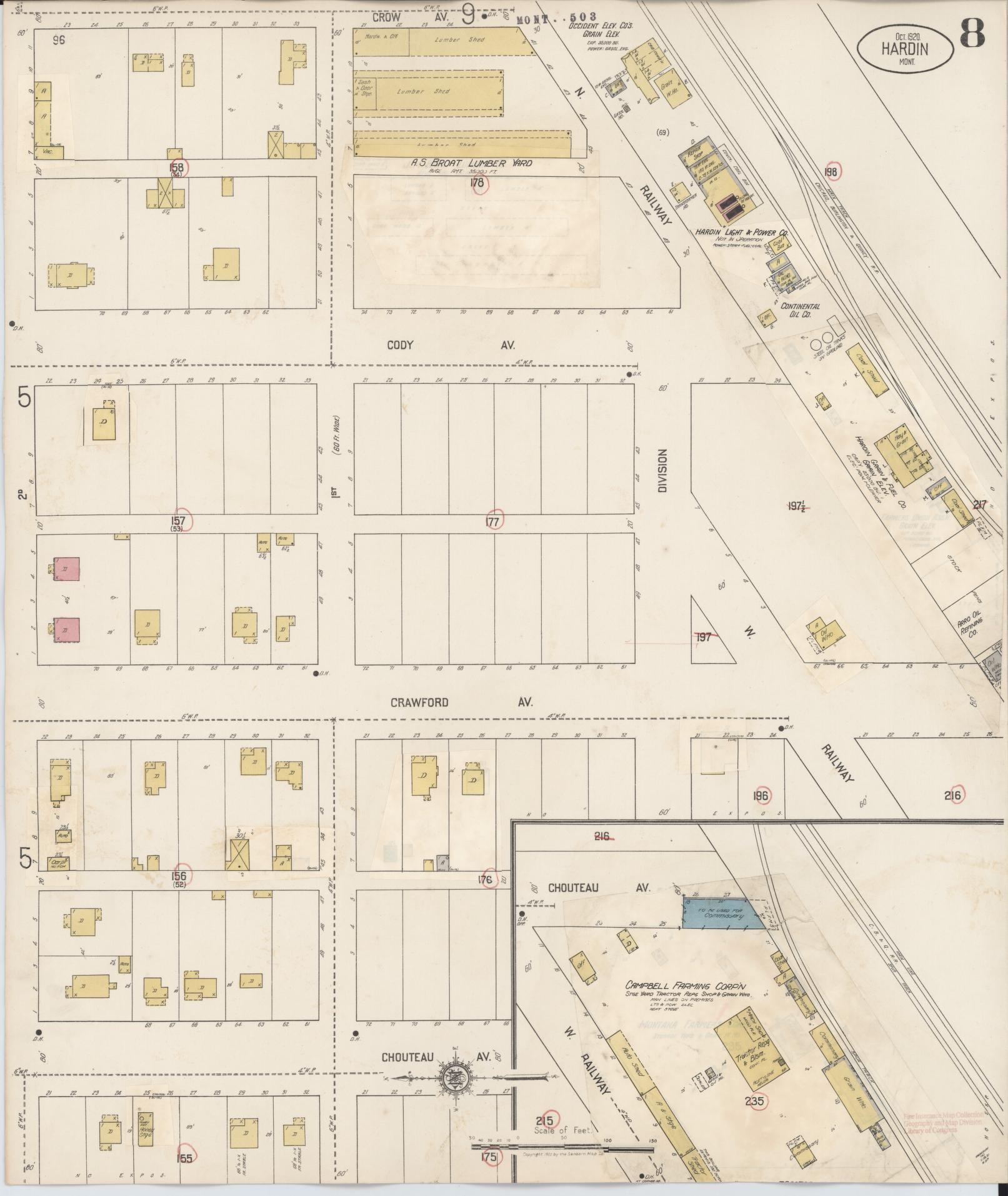 Sanborn Fire Insurance Map from Hardin, Big Horn County, Montana (1927), Sheet #0008 - Complete Map Set gallery image, historic Sanborn map, vintage wall art, Montana Montana