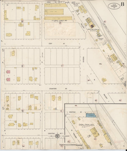 Sanborn Fire Insurance Map from Hardin, Big Horn County, Montana (1927), Sheet #0008 - Complete Map Set gallery image, historic Sanborn map, vintage wall art, Montana Montana