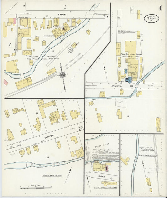 Sanborn Fire Insurance Map from Troy, Bradford County, Pennsylvania (1911), Sheet #0004 - Historic Sanborn Fire Insurance Map Print, vintage old map wall art, antique decor, genealogy gift, Pennsylvania Pennsylvania map