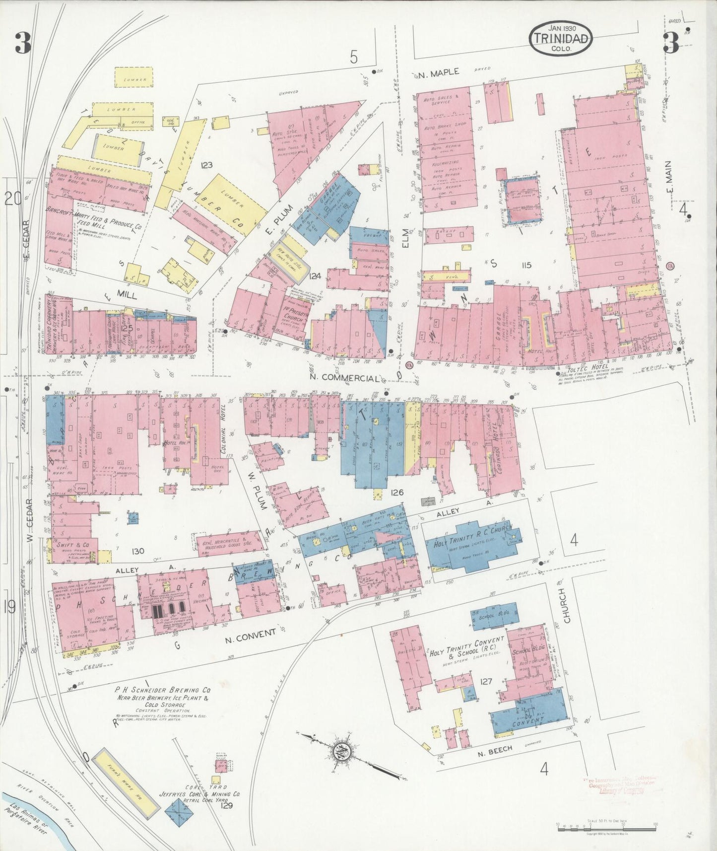 Sanborn Fire Insurance Map from Trinidad, Las Animas County, Colorado (1930), Sheet #0003 - Historic Sanborn Fire Insurance Map Print, vintage old map wall art, antique decor, genealogy gift, Colorado Colorado map