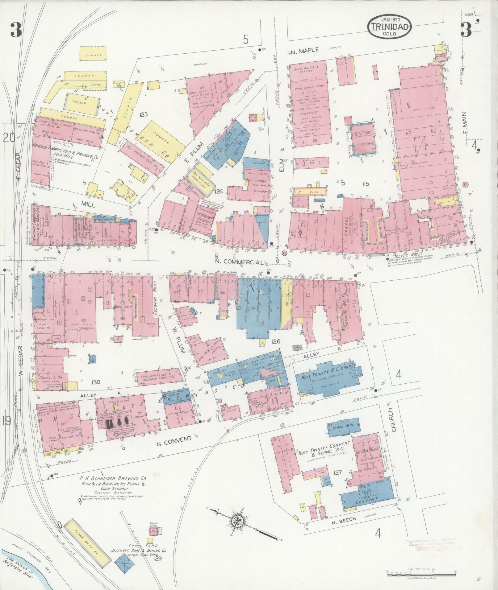 Sanborn Fire Insurance Map from Trinidad, Las Animas County, Colorado (1930), Sheet #0003 - Historic Sanborn Fire Insurance Map Print, vintage old map wall art, antique decor, genealogy gift, Colorado Colorado map