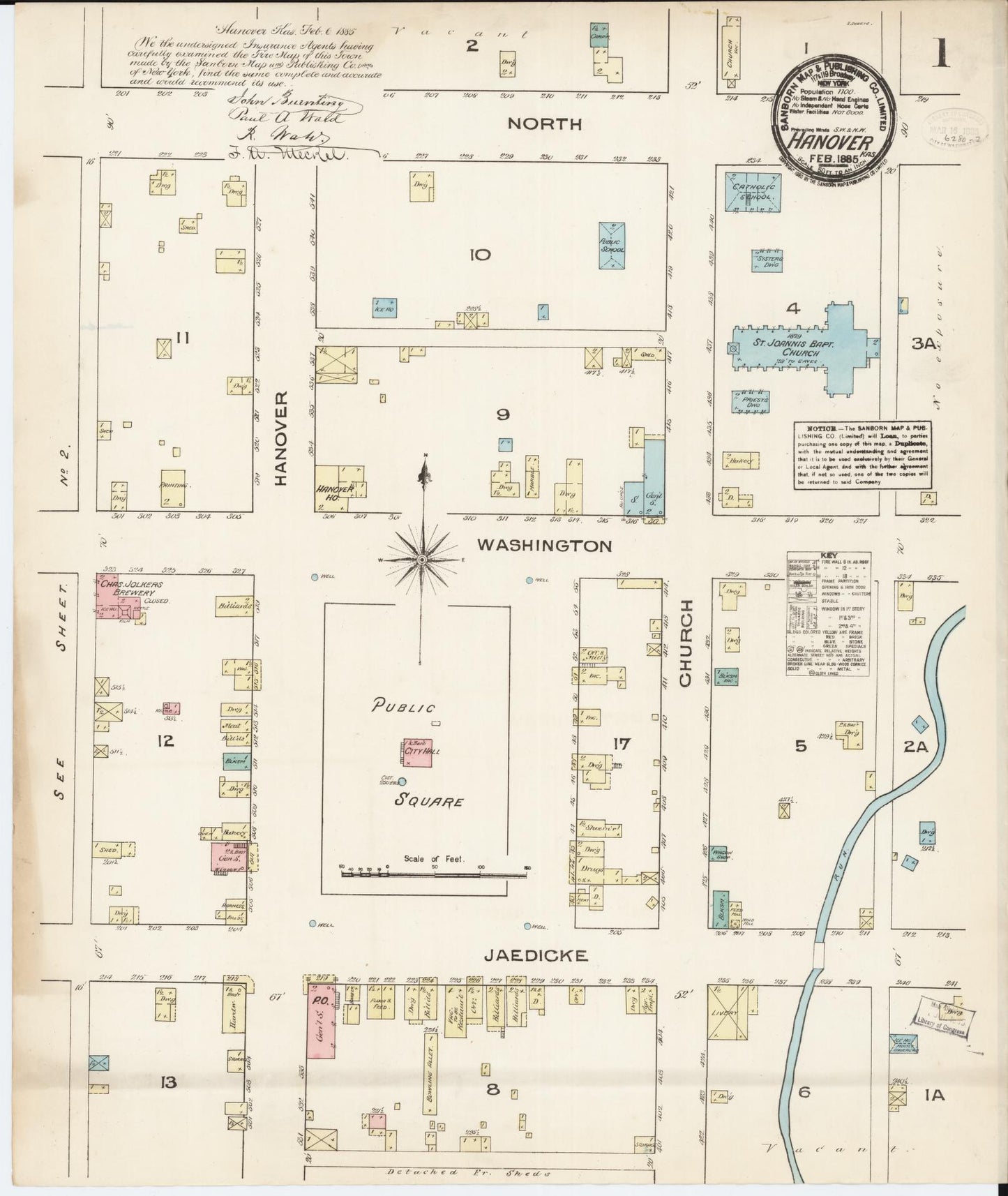 Sanborn Fire Insurance Map from Hanover, Washington County, Kansas (1885), Sheet #0001 - Complete Map Set gallery image, historic Sanborn map, vintage wall art, Kansas Kansas