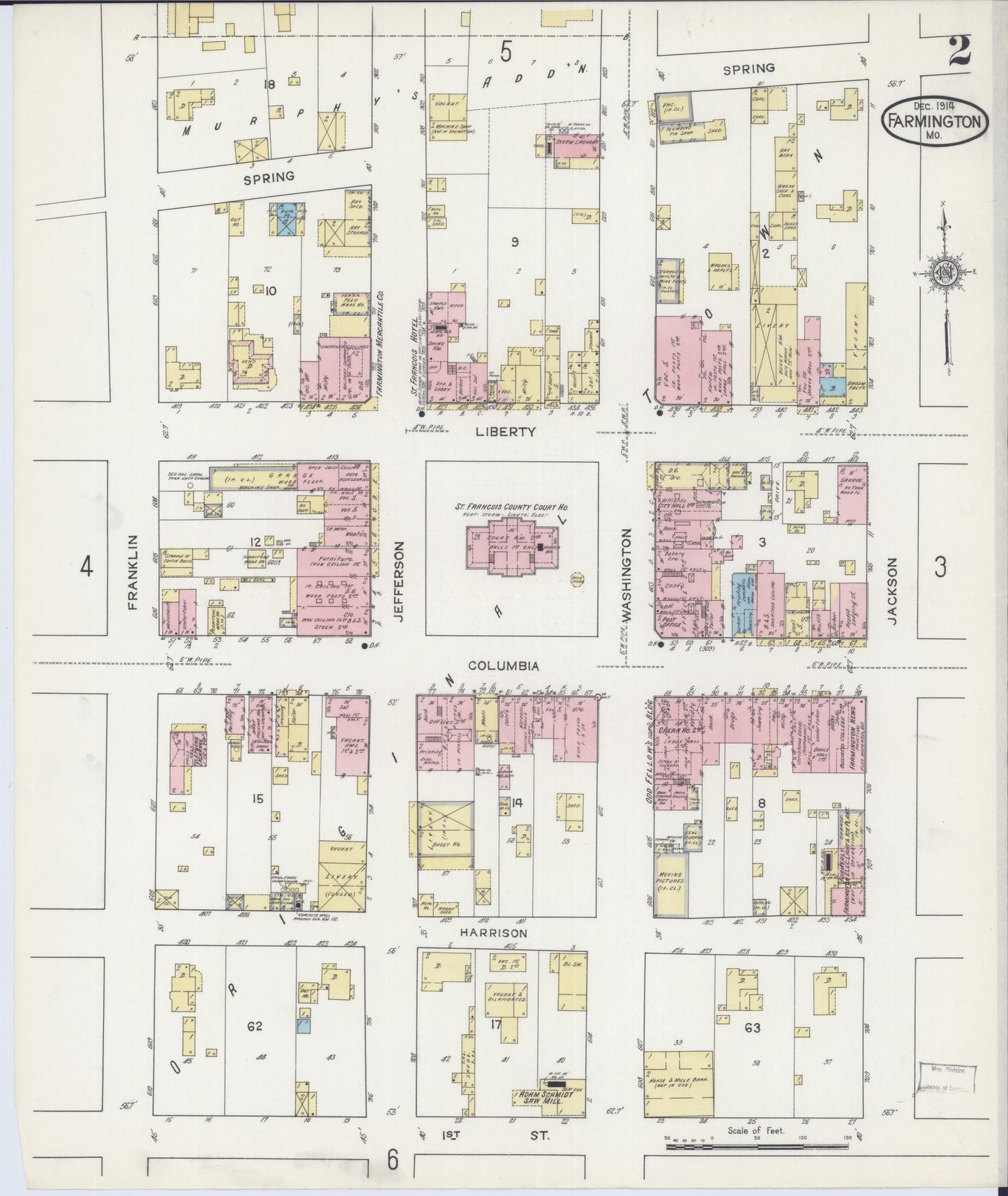 Sanborn Fire Insurance Map from Farmington, Saint Francois County, Missouri (1914), Sheet #0002 - Complete Map Set gallery image, historic Sanborn map, vintage wall art, Missouri Missouri