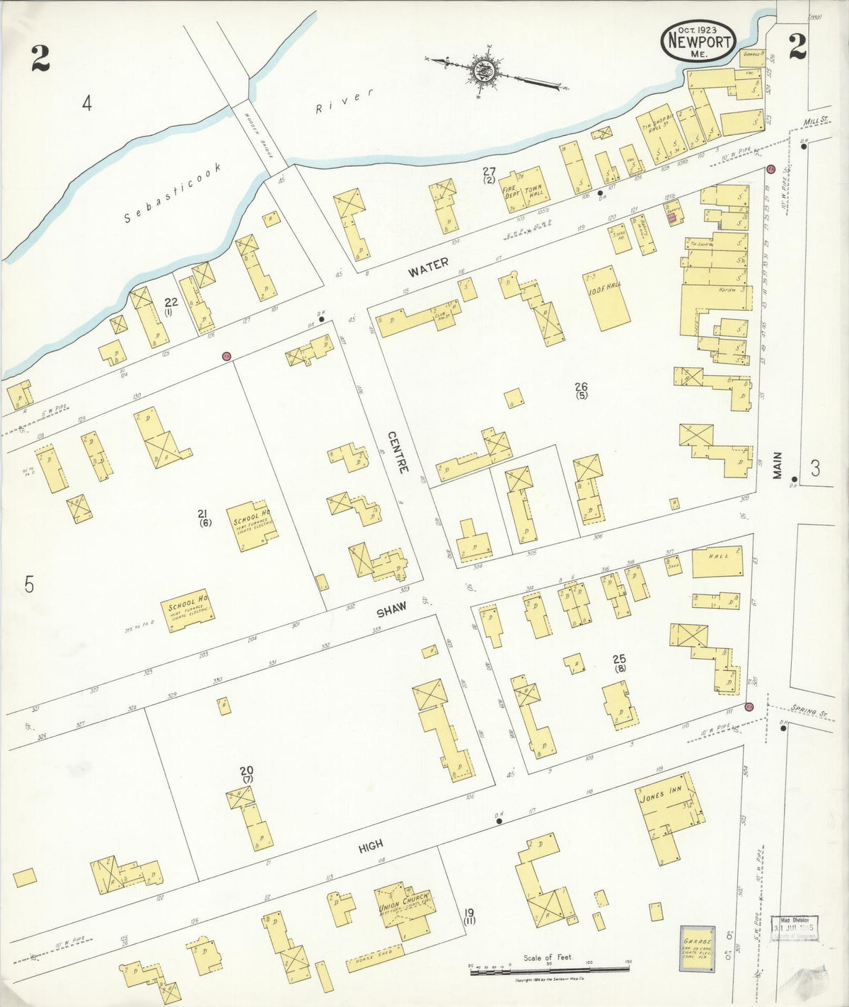 Sanborn Fire Insurance Map from Newport, Penobscot County, Maine (1923), Sheet #0002 - Historic Sanborn Fire Insurance Map Print, vintage old map wall art, antique decor, genealogy gift, Maine Maine map