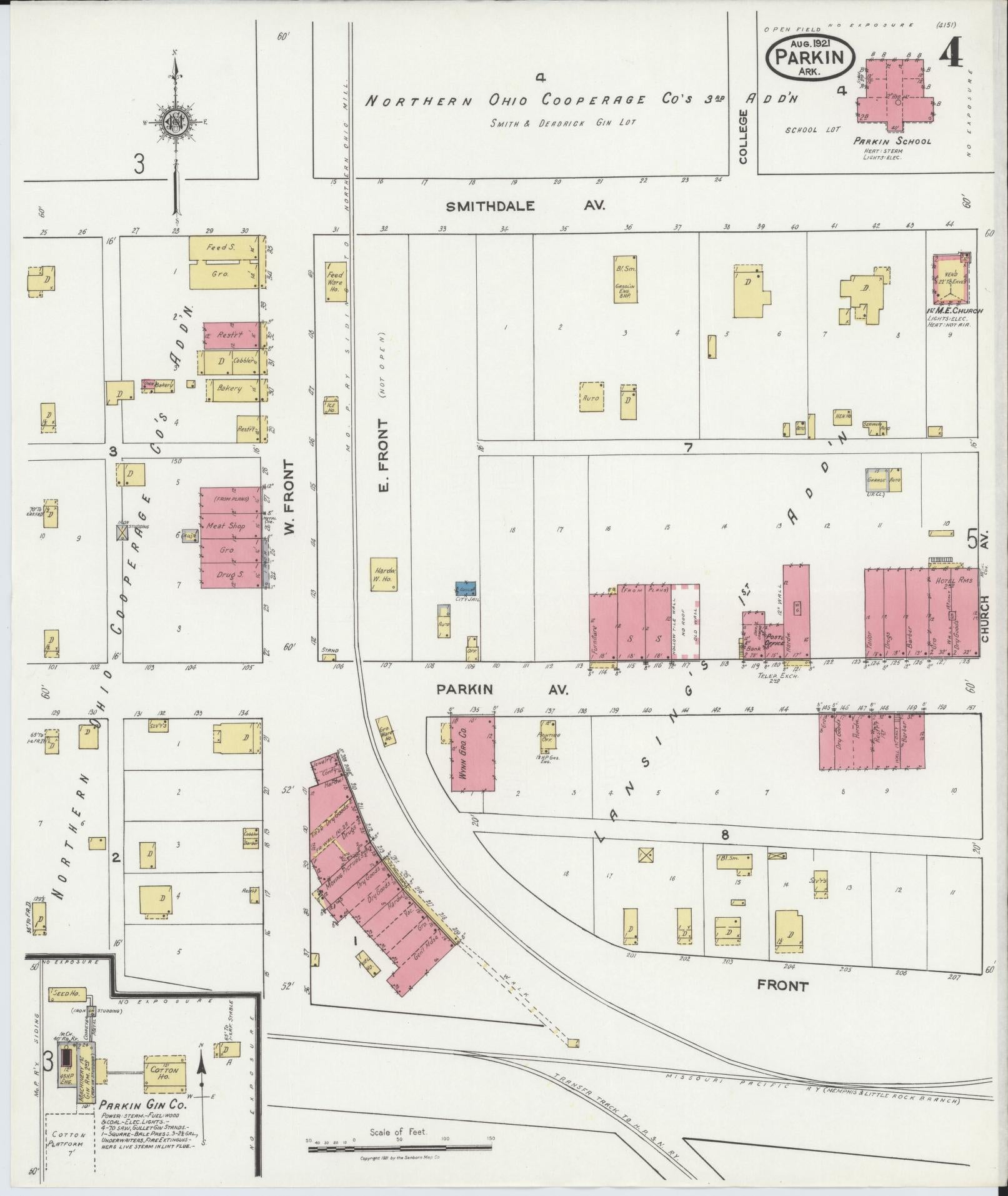 Sanborn Fire Insurance Map from Parkin, Cross County, Arkansas (1921), Sheet #0004 - Complete Map Set gallery image, historic Sanborn map, vintage wall art, Arkansas Arkansas