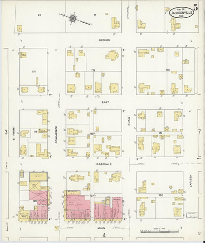 Sanborn Fire Insurance Map from Jacksonville, Cherokee County, Texas (1911), Sheet #0005 - Complete Map Set gallery image, historic Sanborn map, vintage wall art, Texas Texas